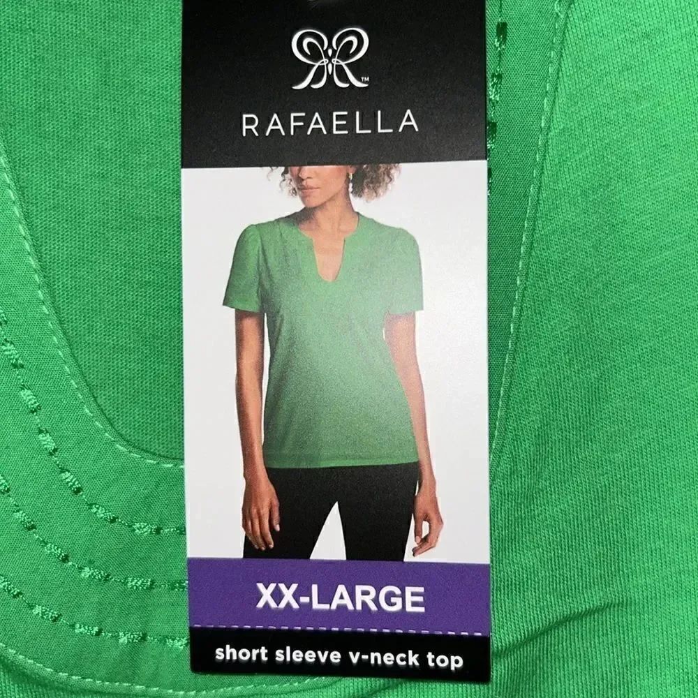NEW Rafaella Short Sleeve Green V Neck Top - Picture 1 of 6